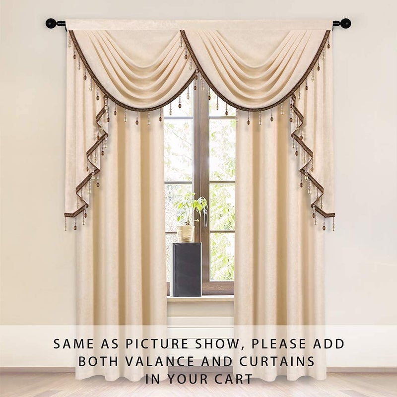 ELKCA Thick Chenille Window Curtains Valance for Living Room  Beige Valance with Beads for Bedroom Rod Pocket (W59inch 1 Panel) - Image 3