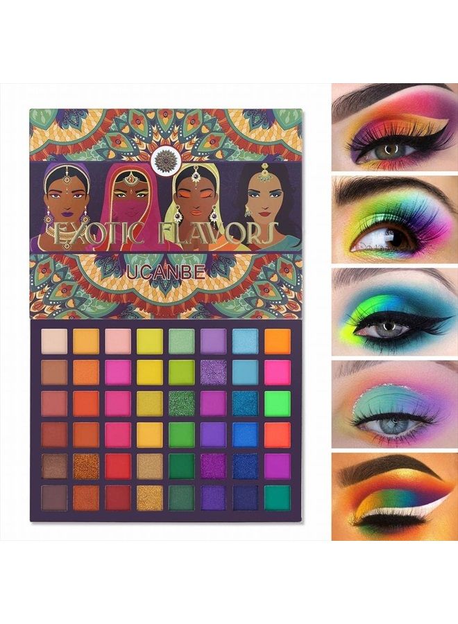 Ucanbe لوحة مكياج ظلال العيون إكزوتيك فليفرز - 48 لون عالي الصبغة - ظلال عيون قوس قزح غير لامعة ولامعة ولامعة، مجموعة هدايا مكياج - Image 1