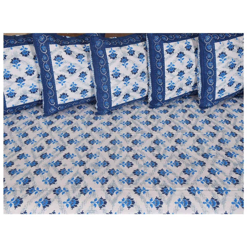 SkyKross - Everyday A New Thing SkyKross Everyday A New Thing Special Floral Printed Pure Soft Cotton Diwan Cover Set 8 Pcs Set 5 Cushion Cover2 Bolster Cover1 Bedsheet Blue - Image 3
