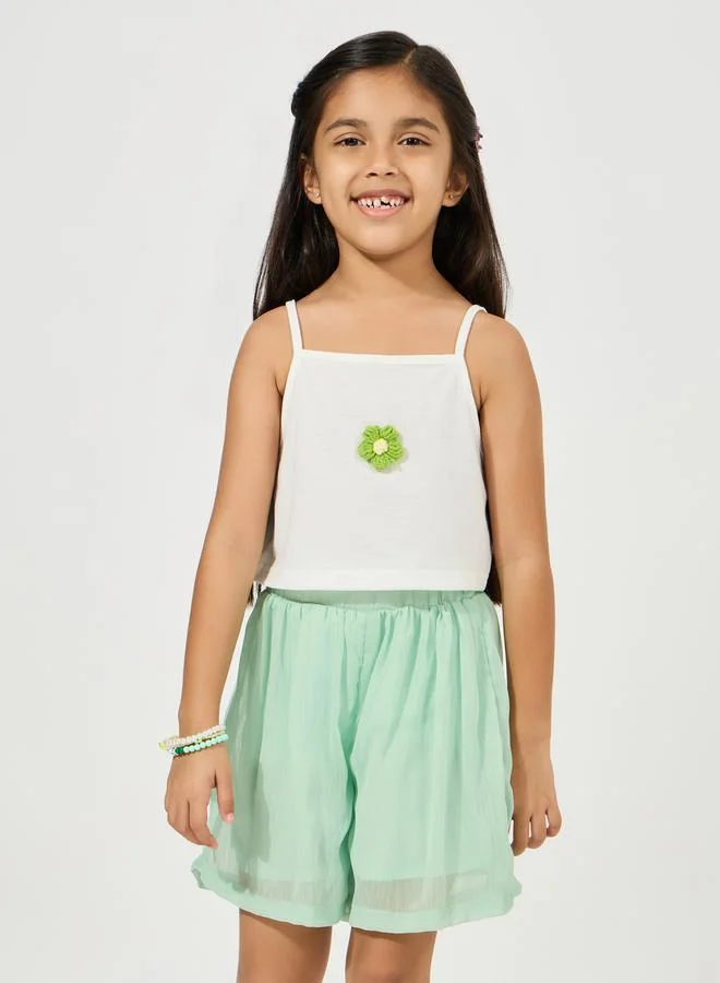 Styli Pack of 3 - Floral Applique Cami, Shorts & Longline Sheer Shirt