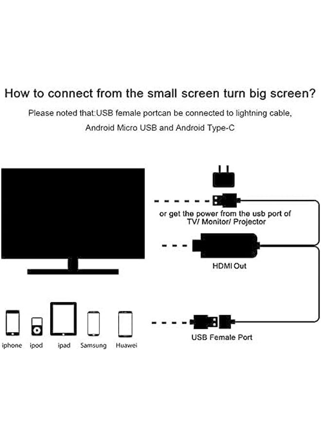 DUNISO 3 in 1 USB to HDTV Cable，HDMI Cables Adapter，Wire Dongle USB Male + USB Female to HDMI Male 1080P HDTV Mirroring Cable，for Phone/Pad/S9/S8/Note 8 and More Steaming Sharing - Image 2