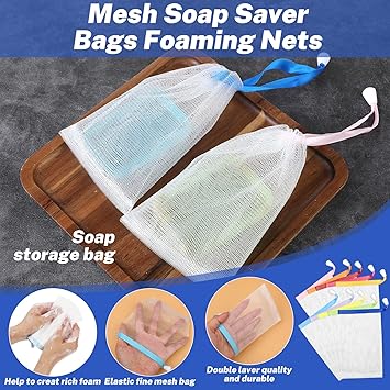 oruola 20pcs Soap Bag for Shower10 x 15 CM Soft Mesh Soap Bar Bag for Foaming and DryingSoaps Saver Bags with Drawstring Body Facial Cleaning Tool for Bath Shower - Image 4