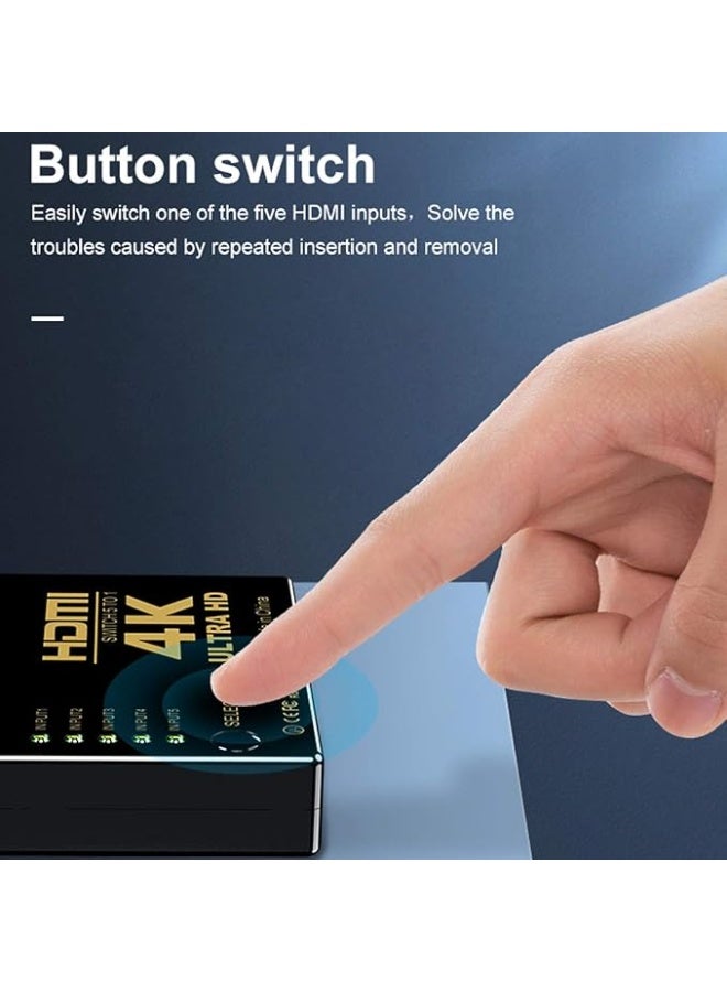 Terabyte مفتاح HDMI 5 في 1 خارج، محول HDMI 4K 5x1 مع جهاز تحكم عن بعد IR، محدد HDMI تلقائي يدعم HD 1080P 4Kx2K 3D HDCP 1.4 متوافق مع Xbox PS4 التلفاز مشغل Blu-Ray - (غلاف بلاستيكي) - Image 4