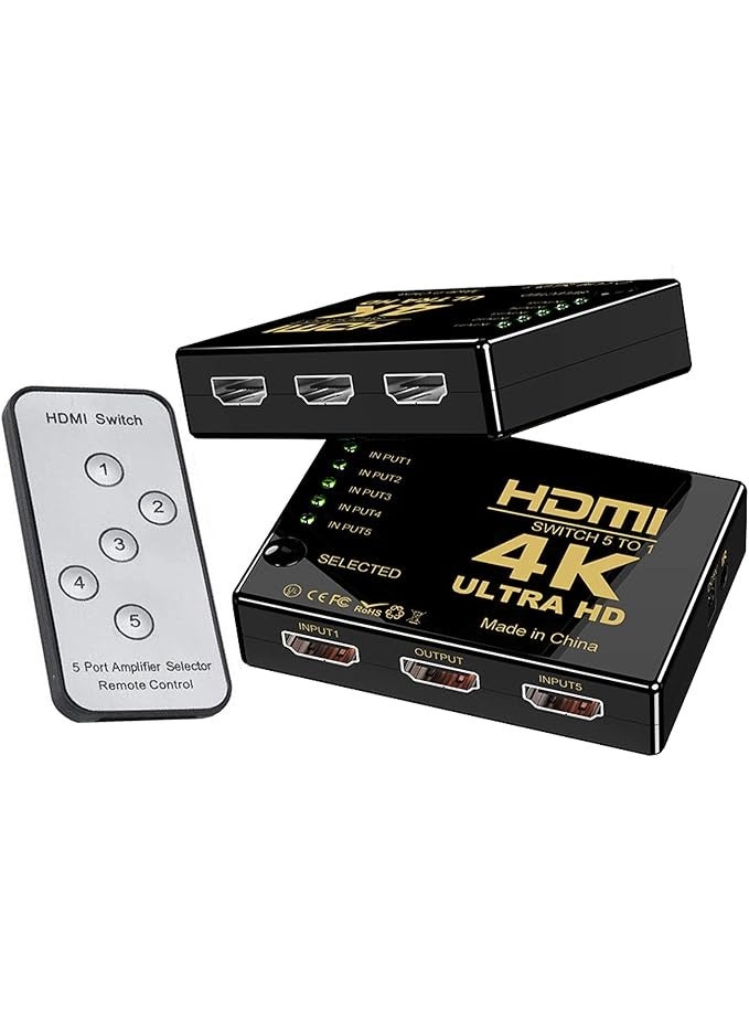 Terabyte مفتاح HDMI 5 في 1 خارج، محول HDMI 4K 5x1 مع جهاز تحكم عن بعد IR، محدد HDMI تلقائي يدعم HD 1080P 4Kx2K 3D HDCP 1.4 متوافق مع Xbox PS4 التلفاز مشغل Blu-Ray - (غلاف بلاستيكي) - Image 1