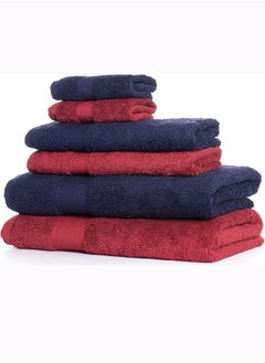 Wakefit Wakefit Terry 100% Cotton 6 Piece Towel Set, 500 GSM, 2 Bath, 2 Hand and 2 Face Towels (Chilli Pepper, Navy Blue)…  - Image 1