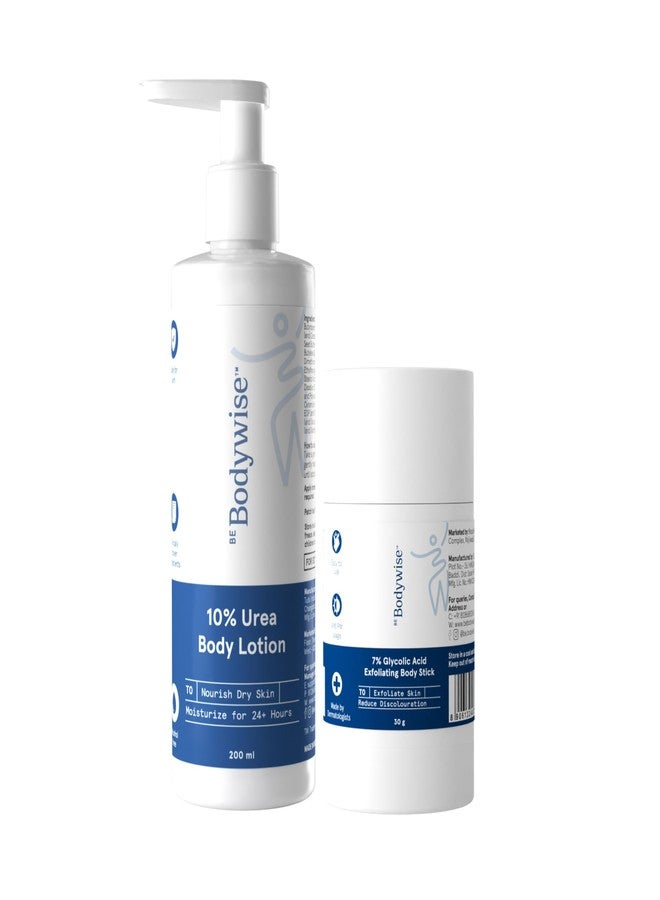 Be Bodywise 7% Glycolic Acid Body Stick 30g & 10% Urea Body Lotion 200ml | Deep Hydration & Gentle Exfoliation | Smoothens Rough Skin, Reduces Bumps & Ingrown Hair | For Dry, Flaky & Textured Skin - Image 1