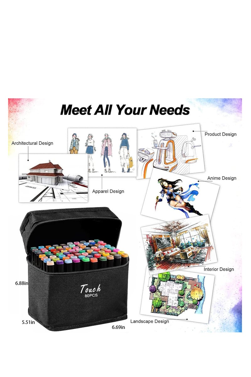 Touch 80 Colored  Markers Set, Dual Tip Art Pens for Drawing, Sketching, Anime,Can be used as a toy for children to draw ，and Adult Coloring Books, Includes Black Storage Bag & Base - Image 3