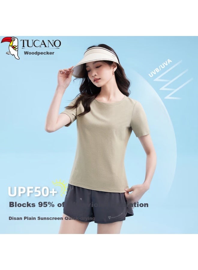 WOODPECKER Wood Outdoor Short-sleeve T-shirt For Women, Summer Quick-dry Antibacterial Ice Silk Breathable Round Neck Sports Running Fitness Half-sleeve, Green, S - Image 2