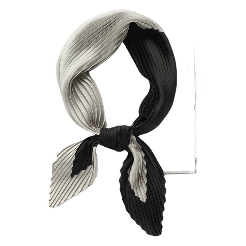 Simple color matching scarf women''s black and white professional scarf decorative scarf rhombus pleated all-match small square scarf pleated - Image 2
