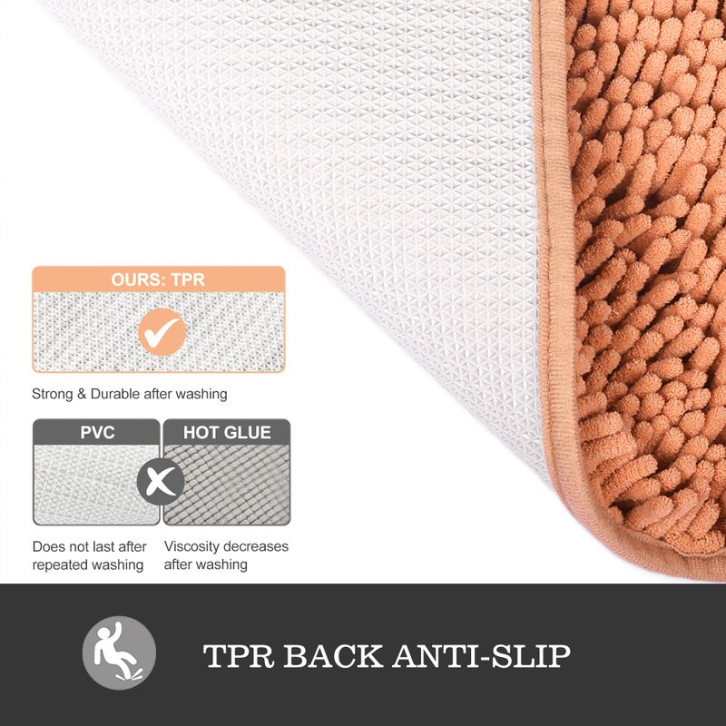 Yeaban Mini Bathroom Rugs 12"x12" â€“ Thick Chenille Bath Mats | Absorbent and Washable Bath Rug Non-Slip, Plush and Soft Rugs for Bathroom, Shower, Sink(Peach) - Image 4