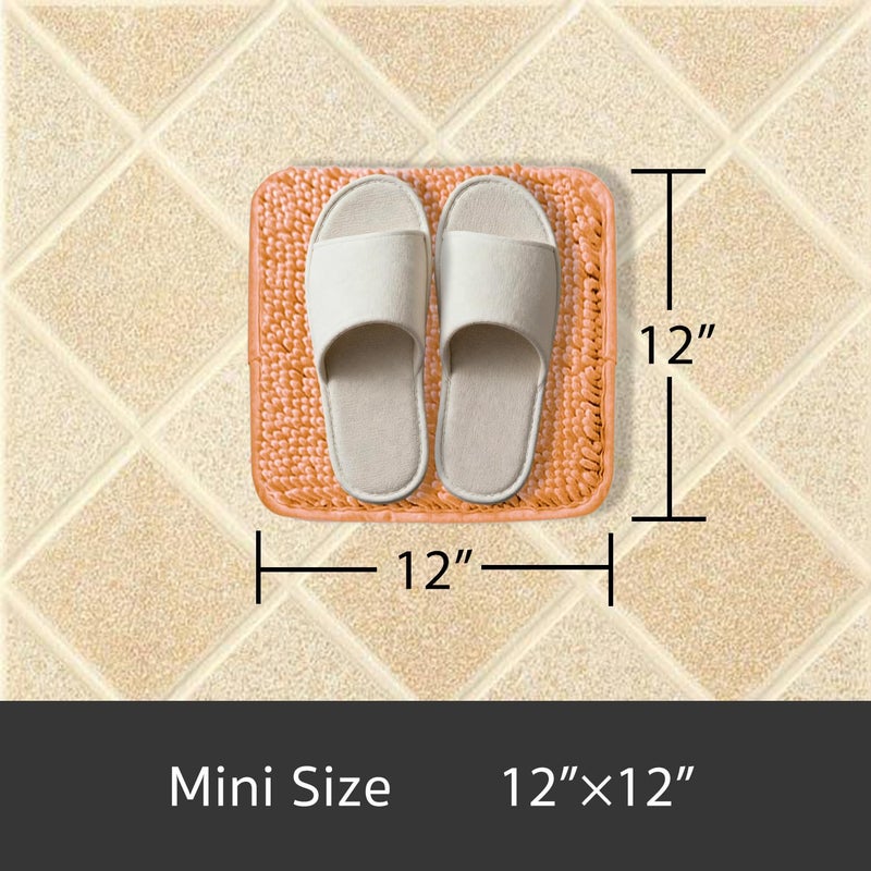 Yeaban Mini Bathroom Rugs 12"x12" â€“ Thick Chenille Bath Mats | Absorbent and Washable Bath Rug Non-Slip, Plush and Soft Rugs for Bathroom, Shower, Sink(Peach) - Image 2