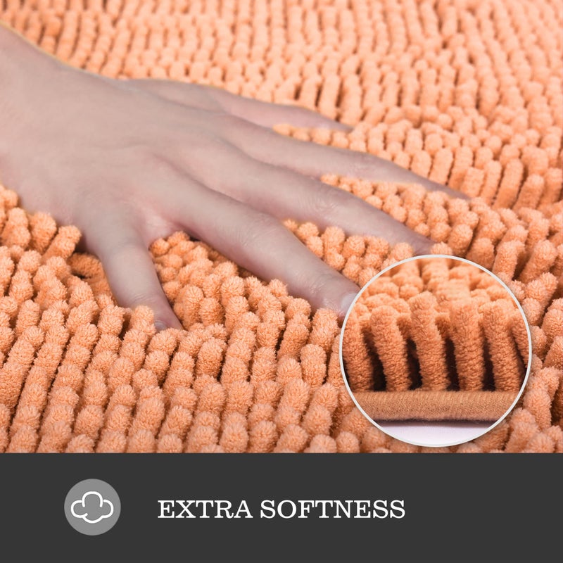 Yeaban Mini Bathroom Rugs 12"x12" â€“ Thick Chenille Bath Mats | Absorbent and Washable Bath Rug Non-Slip, Plush and Soft Rugs for Bathroom, Shower, Sink(Peach) - Image 3