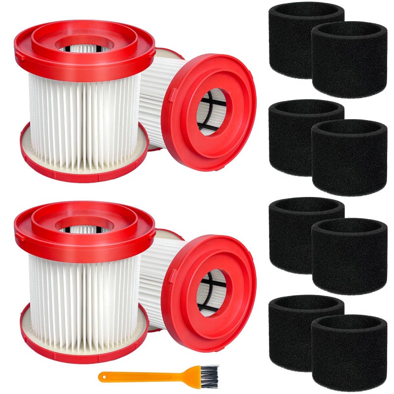 Kerneed 4 Pack 49-90-1900 HEPA Filter Compatible with Milwaukee Cordless M18 Vacuum 0780-20 0880-20, with 8 Foam Sleeve Filters & 1 Brush - Image 1
