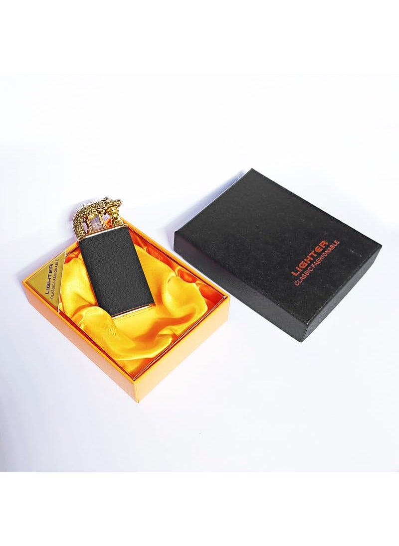 JJW New Crocodile Lighter Crocodile Double Fire Lighter Windproof Croc Lighter Torch Cool Fancy Double Jet Flame Butane Lighters Refillable Butane Lighter for Fireworks