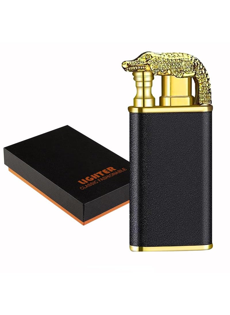 JJW New Crocodile Lighter Crocodile Double Fire Lighter Windproof Croc Lighter Torch Cool Fancy Double Jet Flame Butane Lighters Refillable Butane Lighter for Fireworks