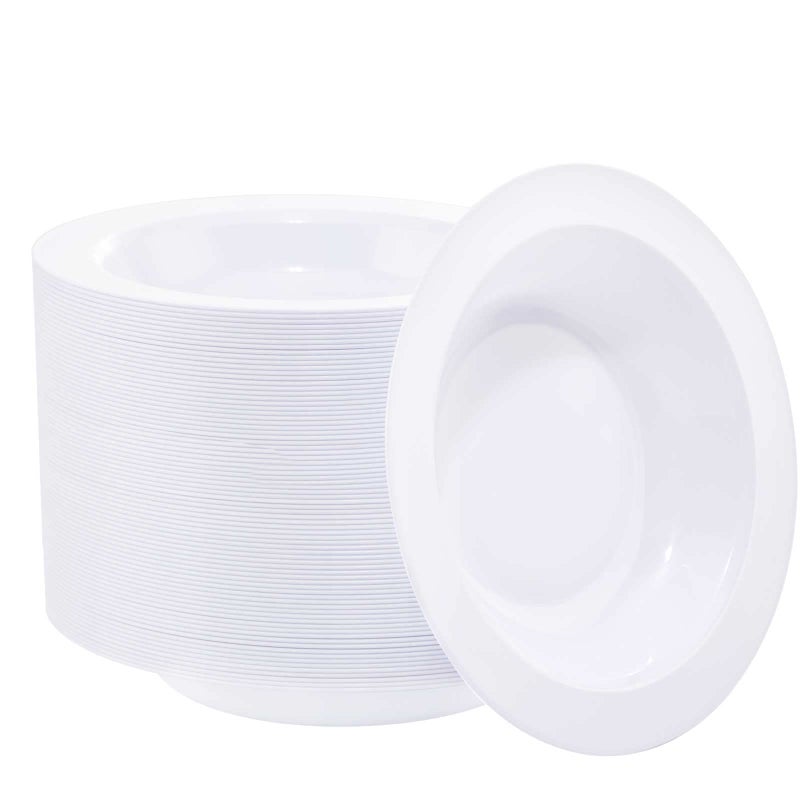 WDF 60pcs White Plastic Bowls12 oz Disposable Heavy Duty White Plastic Soup Bowls for Wedding Party Independence Day New Years