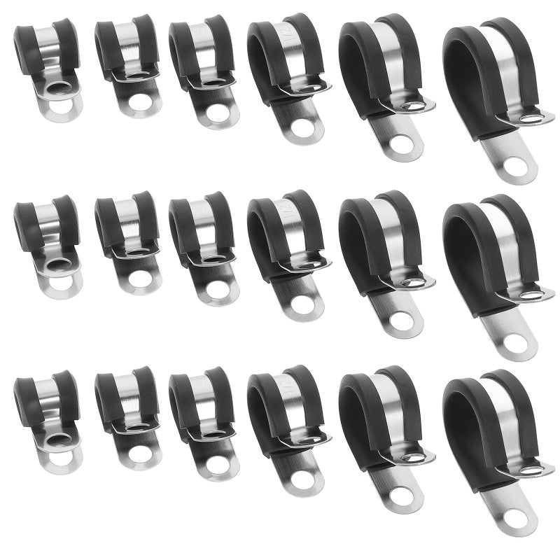304 Stainless Steel Tube Clamps Assortment Kit 52pcs with Rubber Cushion for Pipe and Cable Securing - Image 2