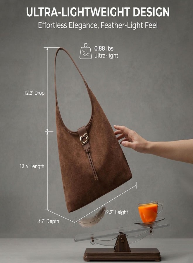 MYHOZEE Suede Hobo Bags for Women Large Slouchy Shoulder Purse Soft Faux Suede Tote Bag with Zipper & Tassel for Work Travel College, Coffee Brown Leopard Print - Image 3