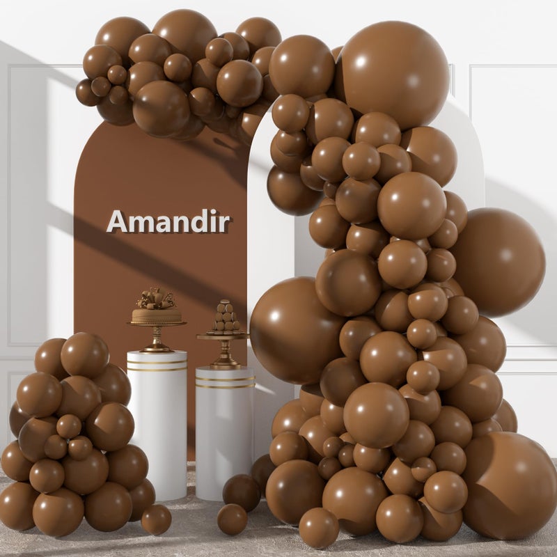 Amandir 153pcs Brown Balloons Arch Garland Kit Different Sizes 18 12 10 5 Inch Boho Neutral Coffee Light Dark Brown Latex Balloon for Birthday Bear Wedding Anniversary Party Decorations - Image 3