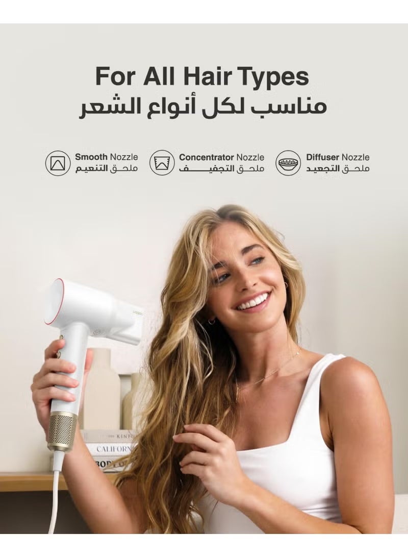 لايفن مجفف شعر أيوني صغير عالي السرعة لايفن – أبيض، خفيف الوزن، منخفض الضوضاء، مدمج، مع فوهة مغناطيسية وحقيبة سفر—للمنزل والسفر - Image 4