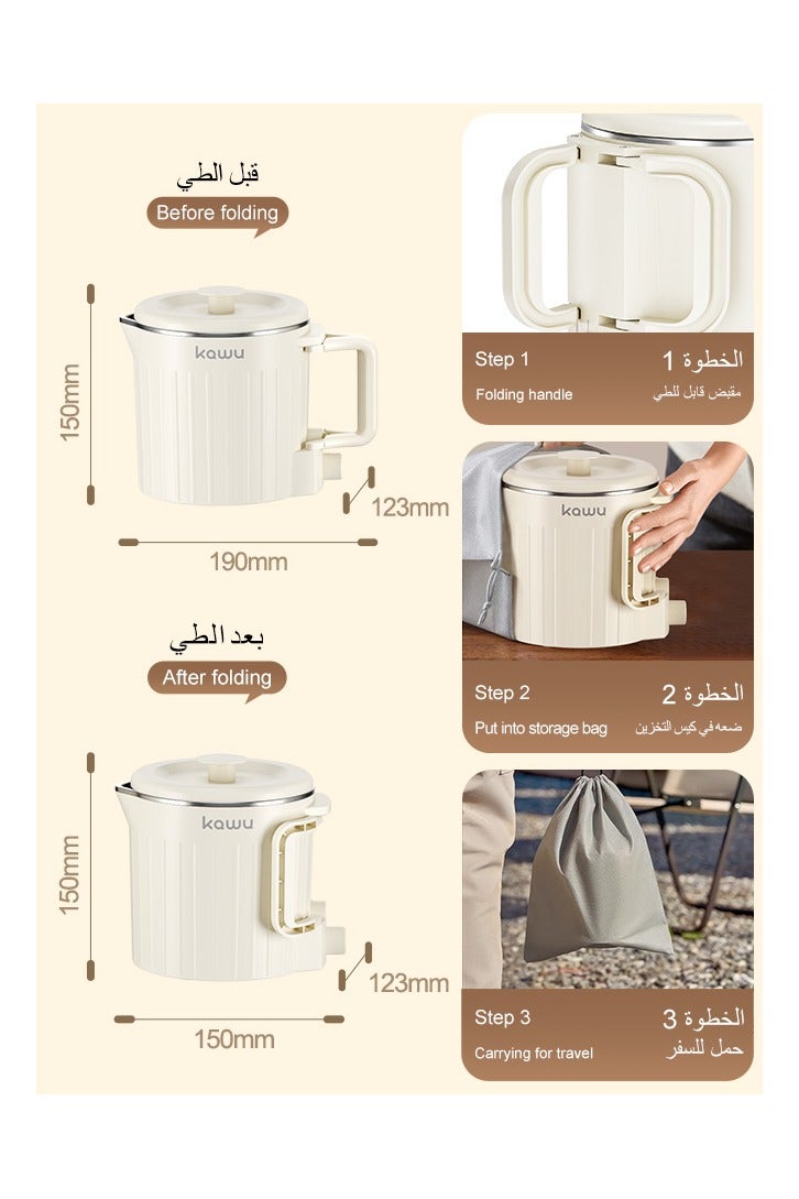 Kawu Foldable Small Electric Kettle, 800ml Portable Tea Kettle Mini Electric Teapot Small Water Boiler with storage bag, 304 Stainless Steel, Auto Shut Off, for Travel, Camping, RV, Home - Image 5
