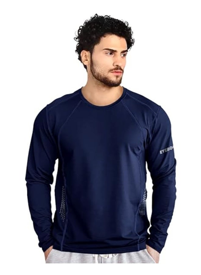 eyebogler Mens Dry Fit Round Neck Full Sleeve Casual Tshirt Navy Blue - Image 1