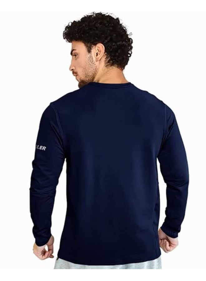 eyebogler Mens Dry Fit Round Neck Full Sleeve Casual Tshirt Navy Blue - Image 2