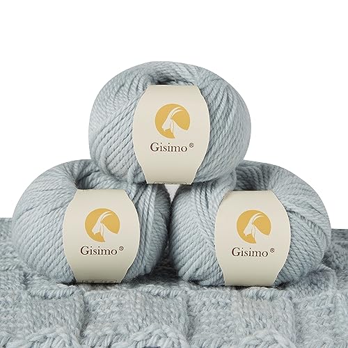Gisimo 100% Merino Wool Yarn 3-Ply Luxurious and Soft Yarn for Hand Knitting & Crocheting (Water Blue, 3Balls) - Image 1
