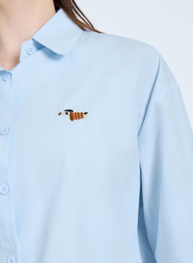 Styli Light Blue Embroidered Long Sleeve Oversized Shirt - Image 4