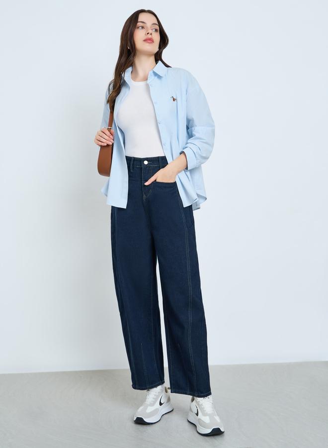 Styli Light Blue Embroidered Long Sleeve Oversized Shirt - Image 2