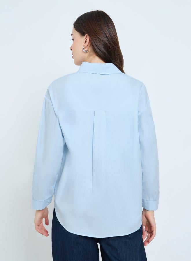 Styli Light Blue Embroidered Long Sleeve Oversized Shirt - Image 5