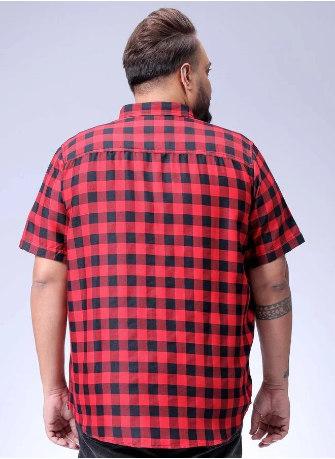 هاردسودا Men Plus Size Regular Fit Checkered Cutaway Collar Half Sleeves Casual Shirt