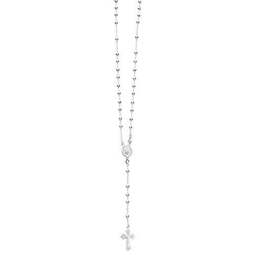 Ritastephens Italian Sterling Silver 3mm Rosary Bead Virgin Mary Cross Necklace, 18" - Image 1