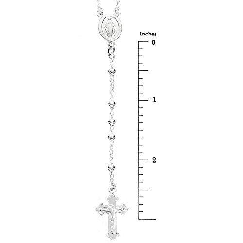 Ritastephens Italian Sterling Silver 3mm Rosary Bead Virgin Mary Cross Necklace, 18" - Image 3