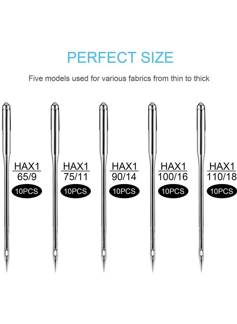 Arabest Sewing Machine Needles, 50 PCS Universal Sewing Machine Needle, Compatible with Singer, Brother, Janome, Varmax, Sizes HAX1 65/9, 75/11, 90/14, 100/16, 110/18 (50 PCS) sewing kit - Image 2
