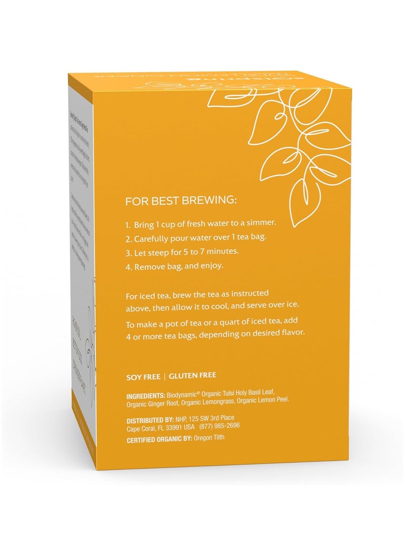Dr. Mercola Organic Tulsi Lemon Ginger Herbal Tea Naturallay Caffeine Free 18 Tea Bags Net Wt 1.27 Oz 36 G  - Image 2