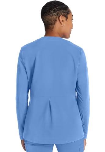 Cherokee Women Zip Scrub Jacket with 2 Pockets and Shirttail Hem Knit Sleeve CK356A, L, Ciel - Image 5