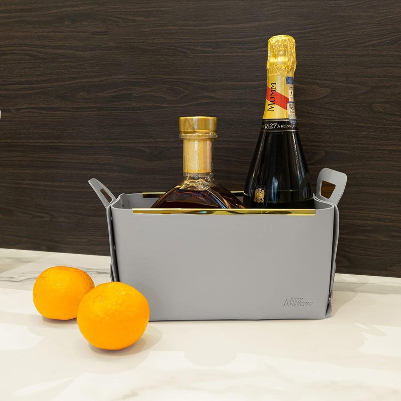 Jukkre Jukkre Foldable Storage Basket Bin Faux Leather Organizer Container Box with HandlesSmall Leather Foldable Tissue Box for Desktop or Table Entryway Table Key Wallet Watch Coin Change GREY  - Image 4