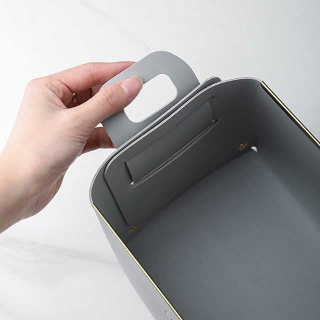 Jukkre Jukkre Foldable Storage Basket Bin Faux Leather Organizer Container Box with HandlesSmall Leather Foldable Tissue Box for Desktop or Table Entryway Table Key Wallet Watch Coin Change GREY  - Image 5