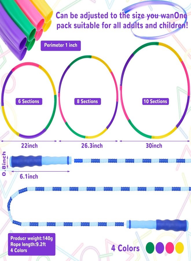 Silipull 8 Pcs Toy Hoop and Jump Rope Set for Kids Include 4 Skipping Rope and 4 Detachable Weight Size Hoop Gymnastic Fitness Exercise Gift Equipment(Bamboo Style,Bright Color,26.38'') - Image 2