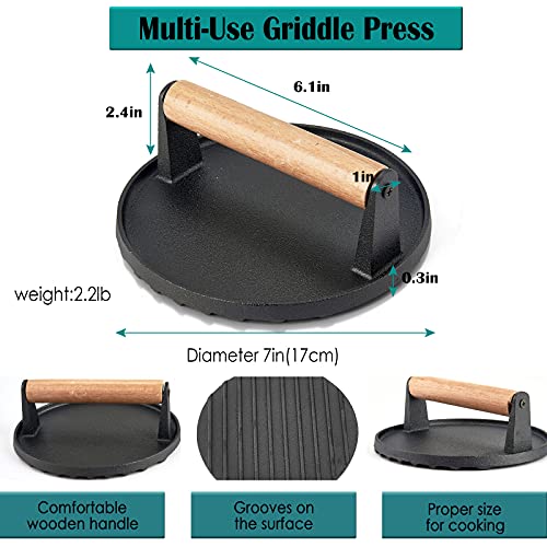 HaSteeL Melting Dome & Grill Press for Griddle, Stainless Steel 9In Basting Cover & Heavy Duty 7In Wooden Burger Press, Griddle Accessories Kit Great for Flat Top Teppanyaki Cast Iron Indoor Outdoor - Image 3
