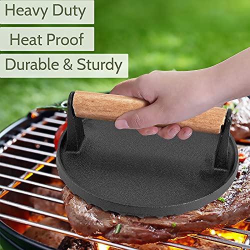 HaSteeL Melting Dome & Grill Press for Griddle, Stainless Steel 9In Basting Cover & Heavy Duty 7In Wooden Burger Press, Griddle Accessories Kit Great for Flat Top Teppanyaki Cast Iron Indoor Outdoor - Image 5
