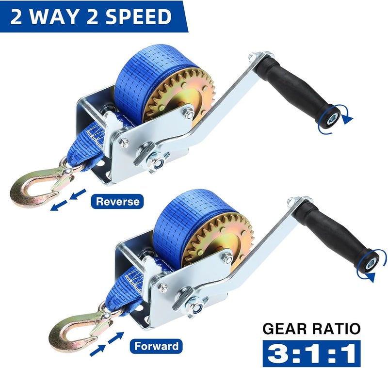 BTSHUB 600lbs Hand Winch with Polyester Strap and Hook for ATV Boat Trailer - Image 4