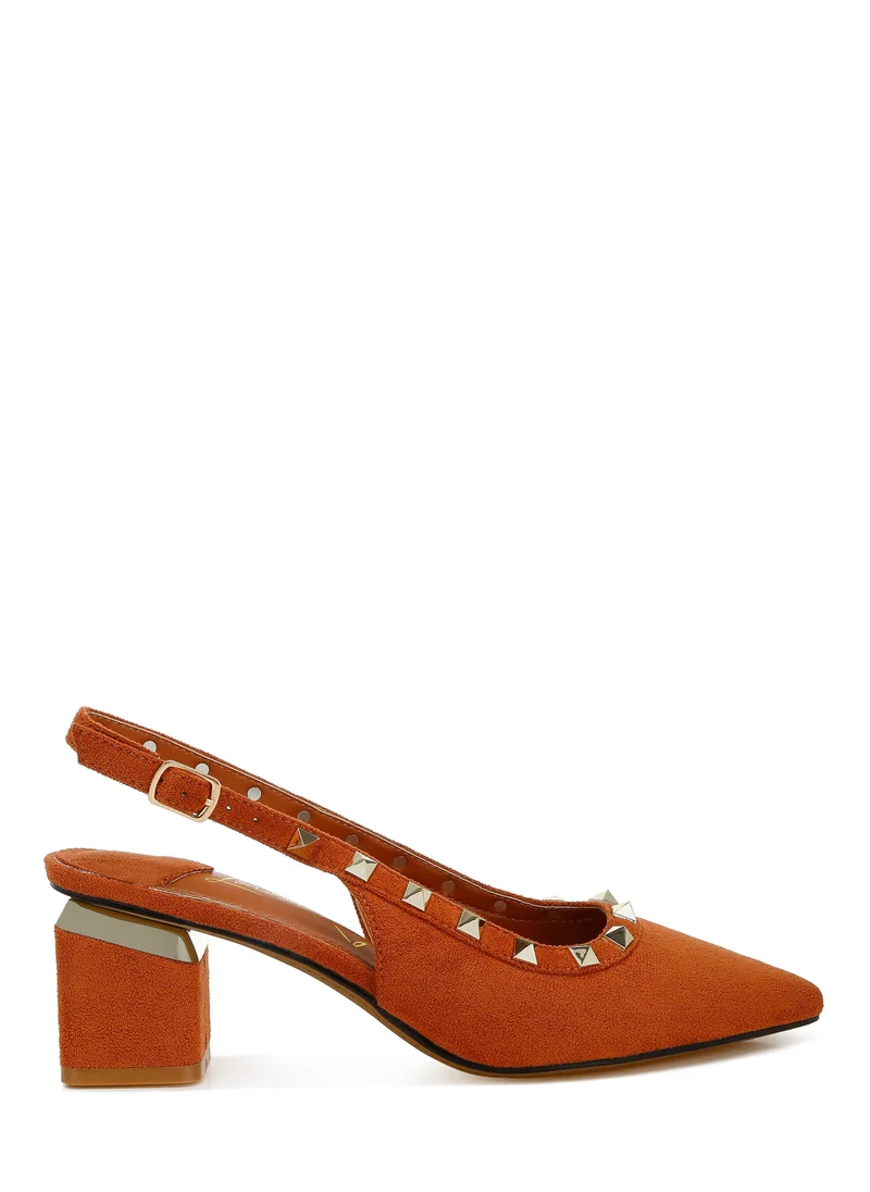 London Rag Stud Emebllished Microfiber Sandals in Tan