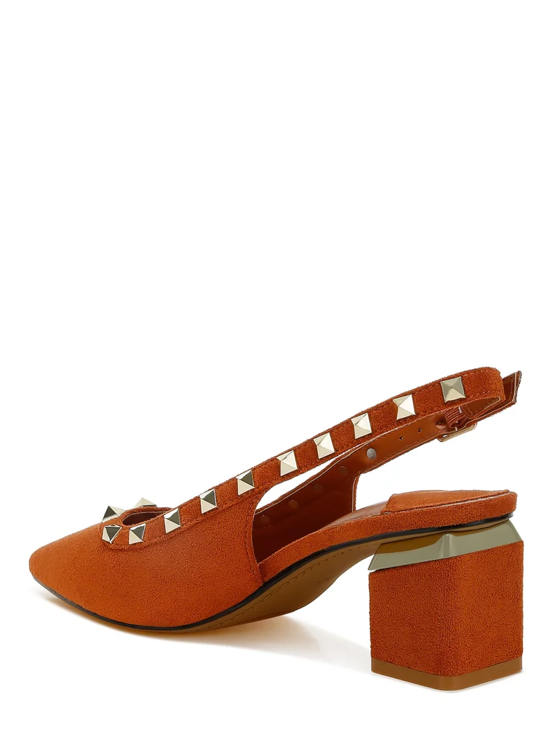 London Rag Stud Emebllished Microfiber Sandals in Tan