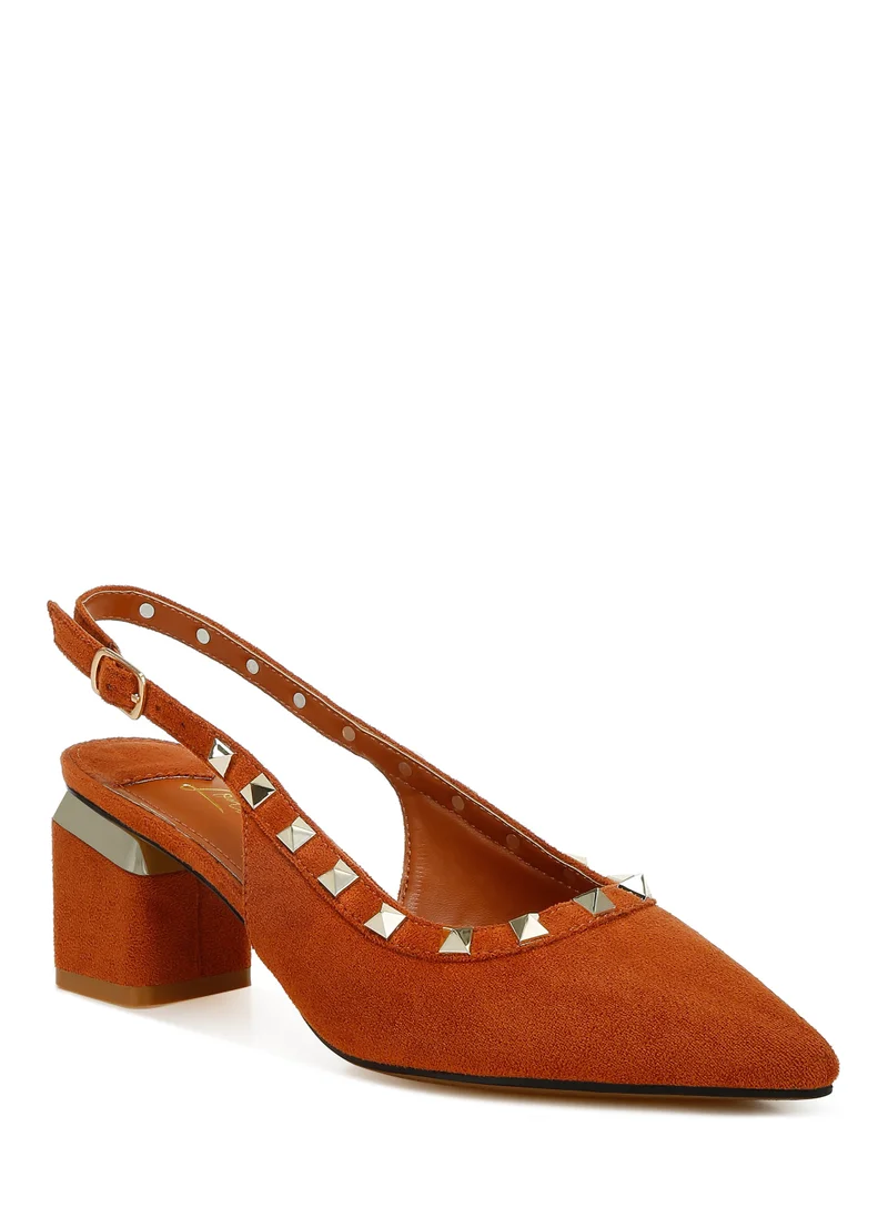 London Rag Stud Emebllished Microfiber Sandals in Tan