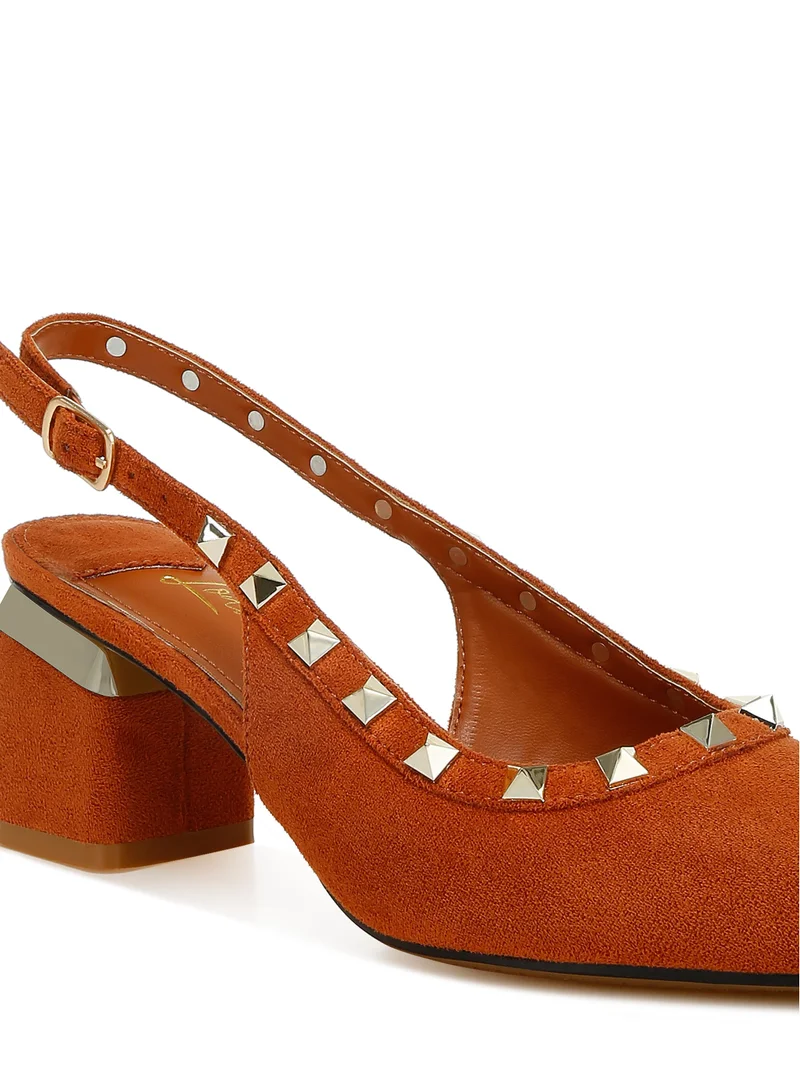 London Rag Stud Emebllished Microfiber Sandals in Tan