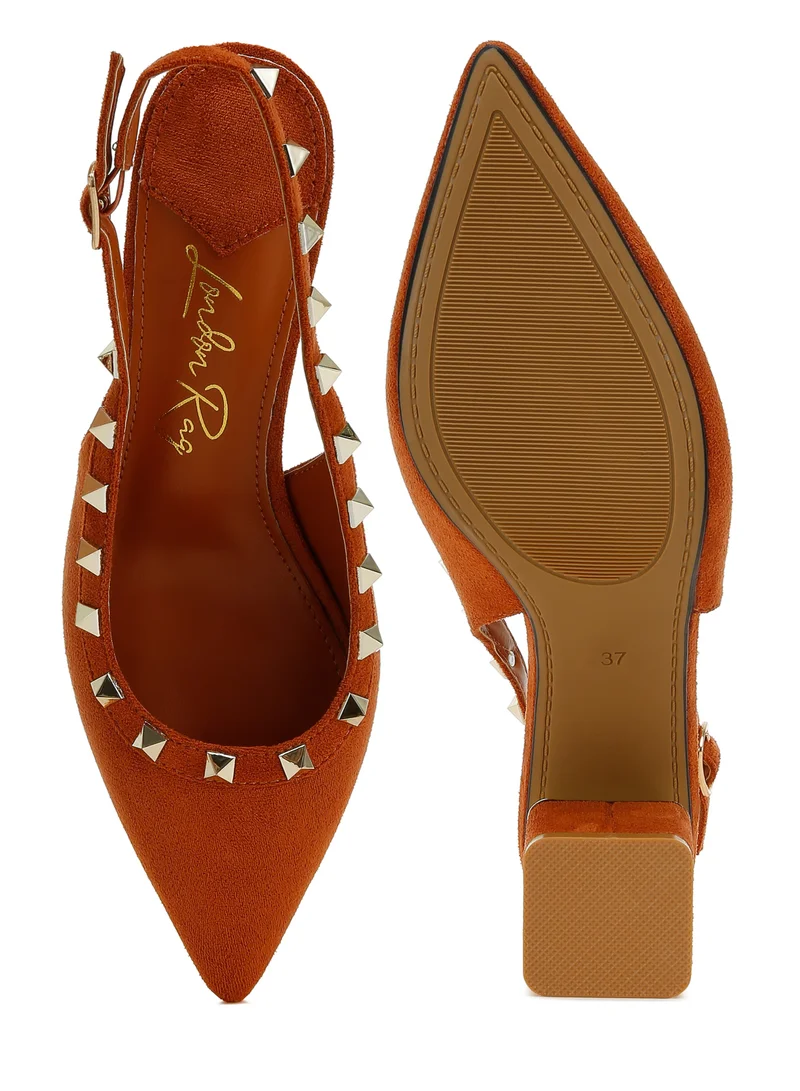 London Rag Stud Emebllished Microfiber Sandals in Tan