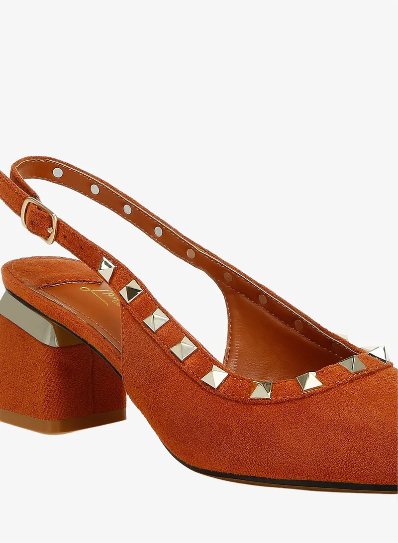 London Rag Tan Stud Emebllished Microfiber Sandals in Tan for Women | Best Price UAE