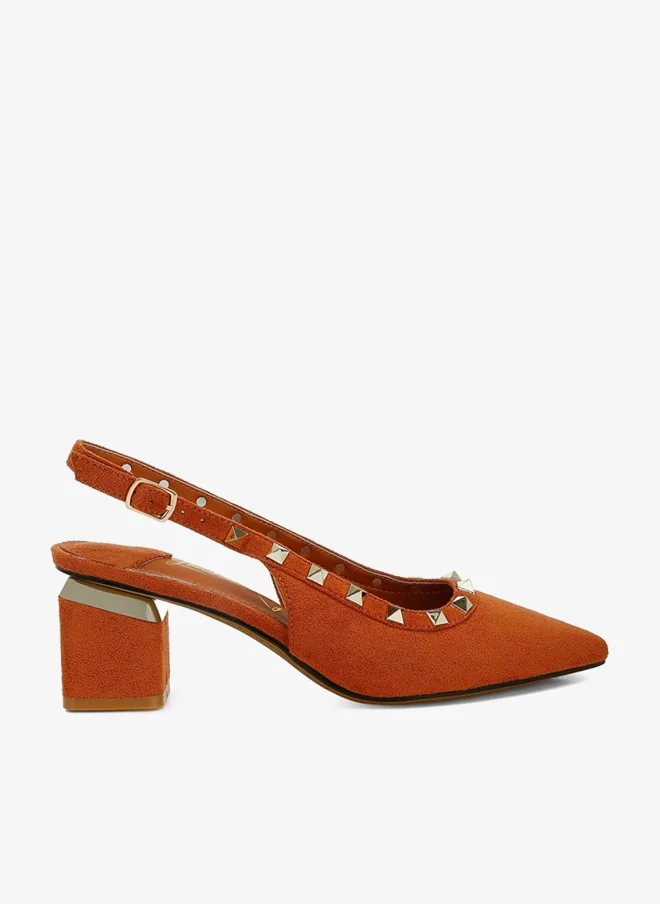 Stud Emebllished Microfiber Sandals in Tan